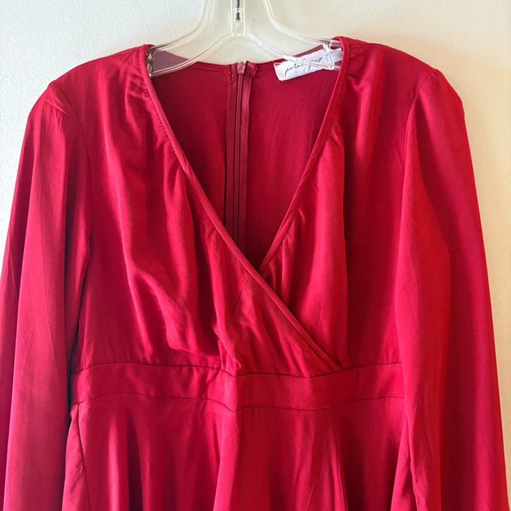 Petal & Pup Red Long-Sleeve Wrap Midi Dress, Sz 12, fits smaller. - Picture 5 of 15